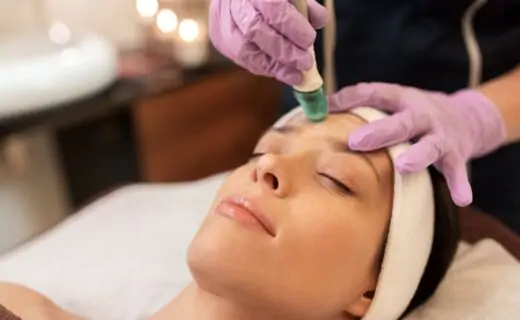 Person's face just after microdermabrasion treatment, showing fresh and smooth skin.